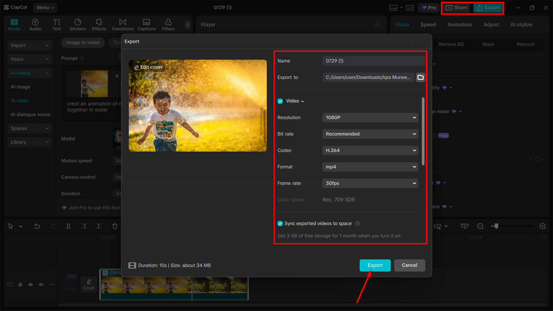 Exporting video from CapCut