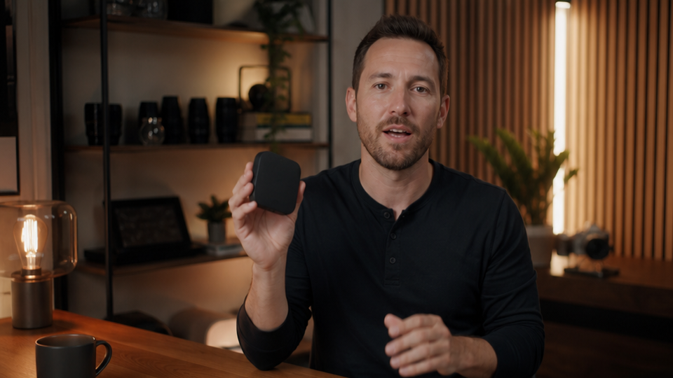 Video publicitario de YouTube, ejemplo 1 - Gancho del creador en un escritorio de estudio limpio