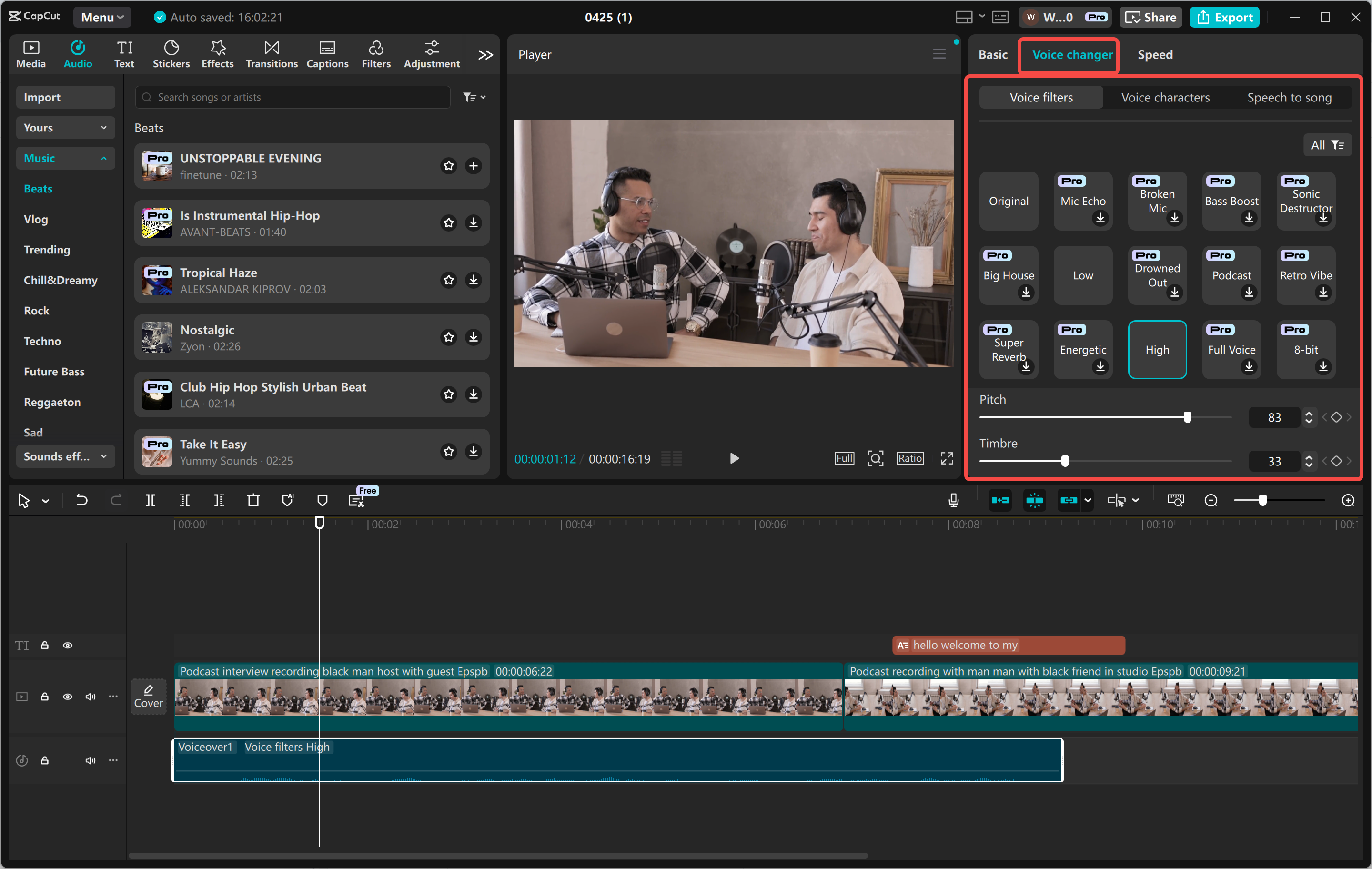 Meningkatkan audio dalam editor video desktop CapCut