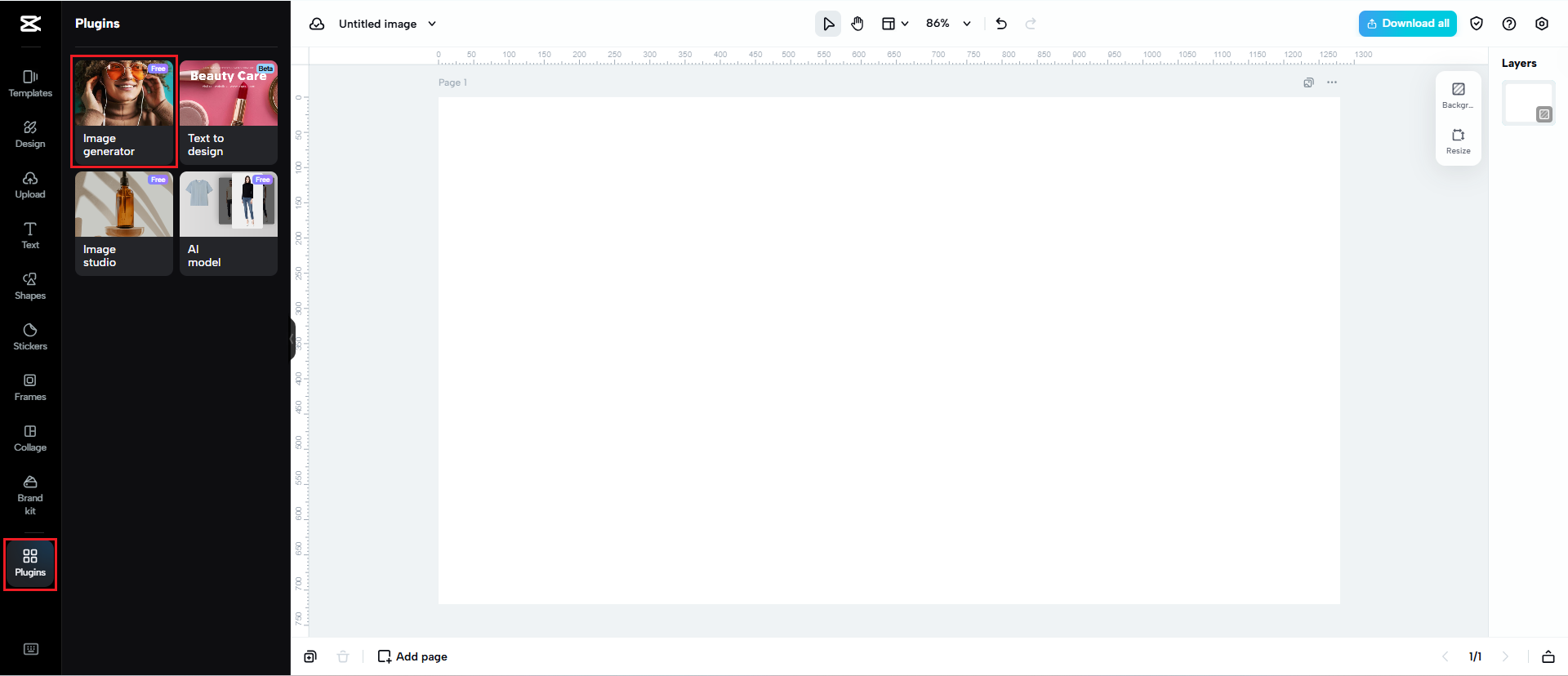 Access AI image generator and set orientation