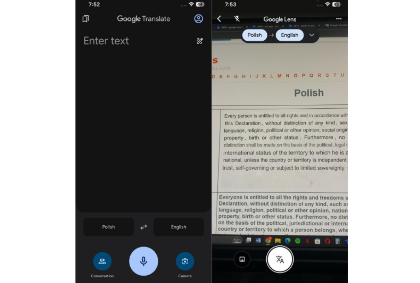 Employing Google lens to translate Polish to English on Google