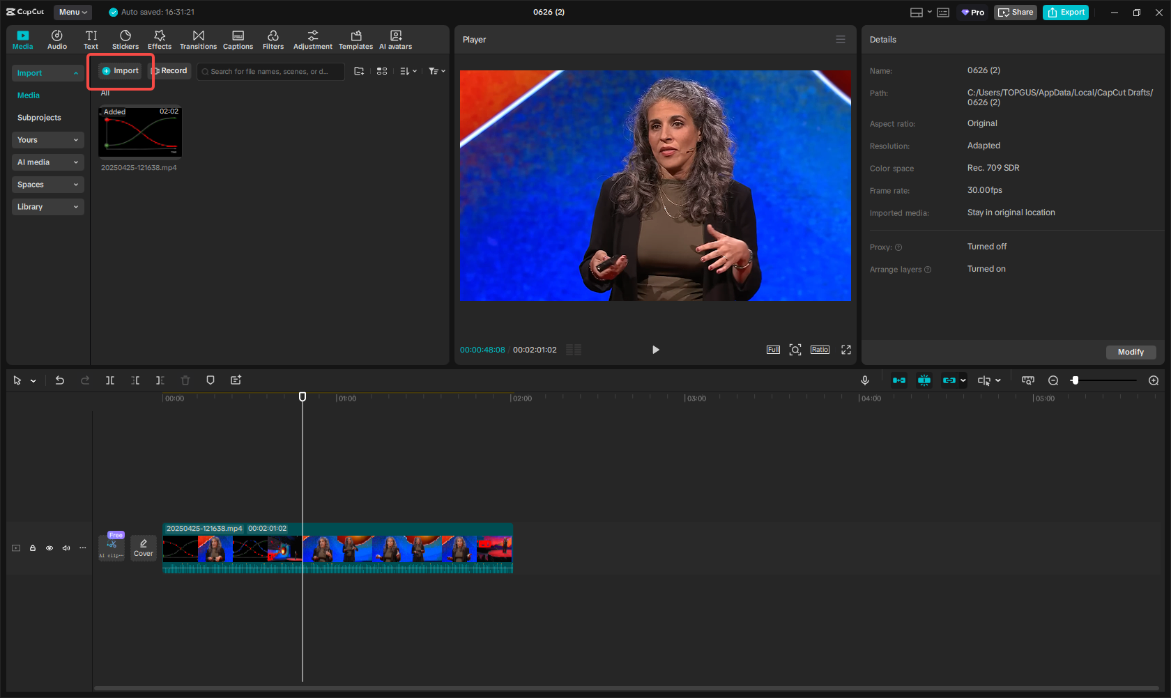 Import a regular-form video