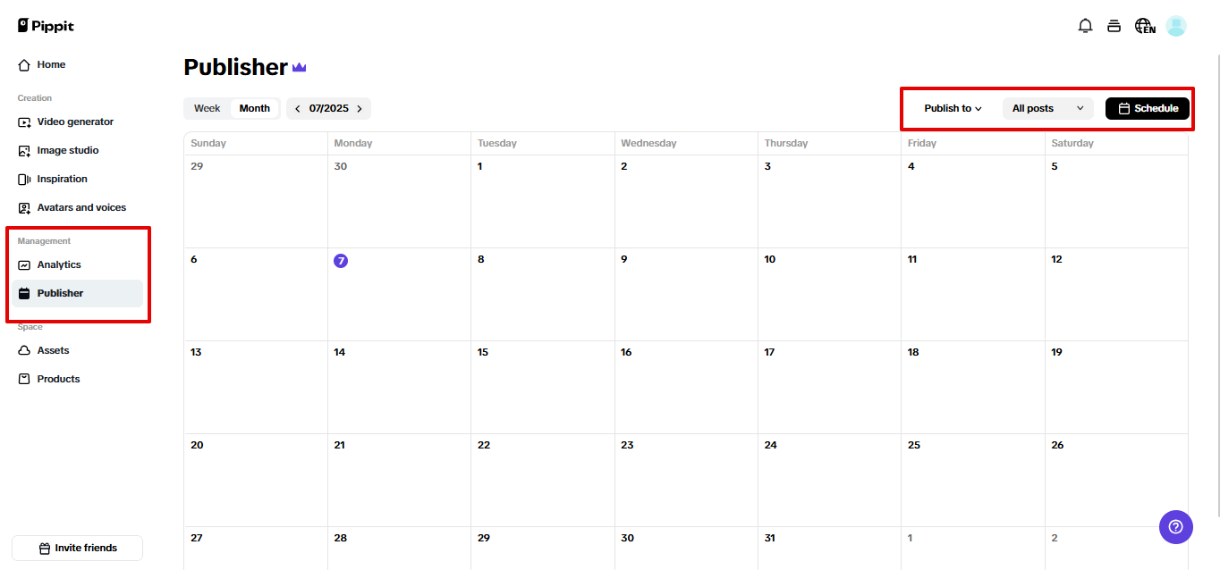 Social calendar in Pippit