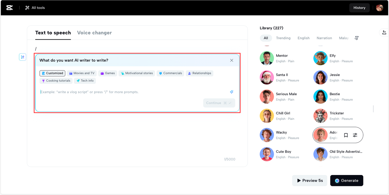 upload your text or use AI writer