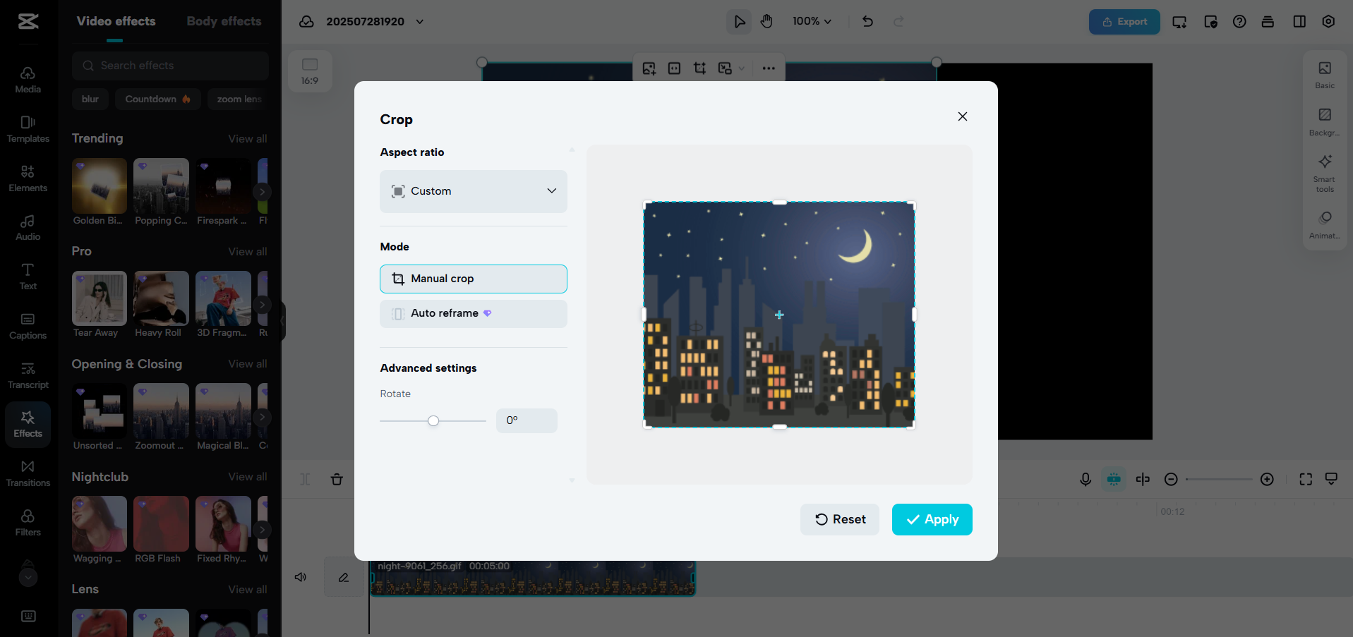 Interface of CapCut Web - the easiest way to change the size of GIFs