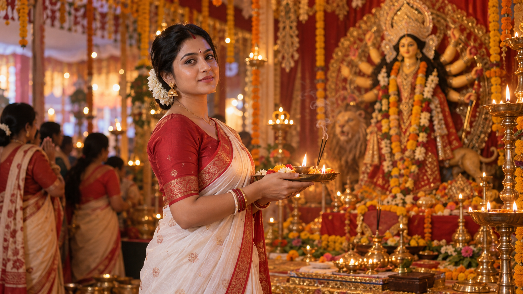 즉시 본 navratri의 따뜻한 Pandal Aarti 초상화 예