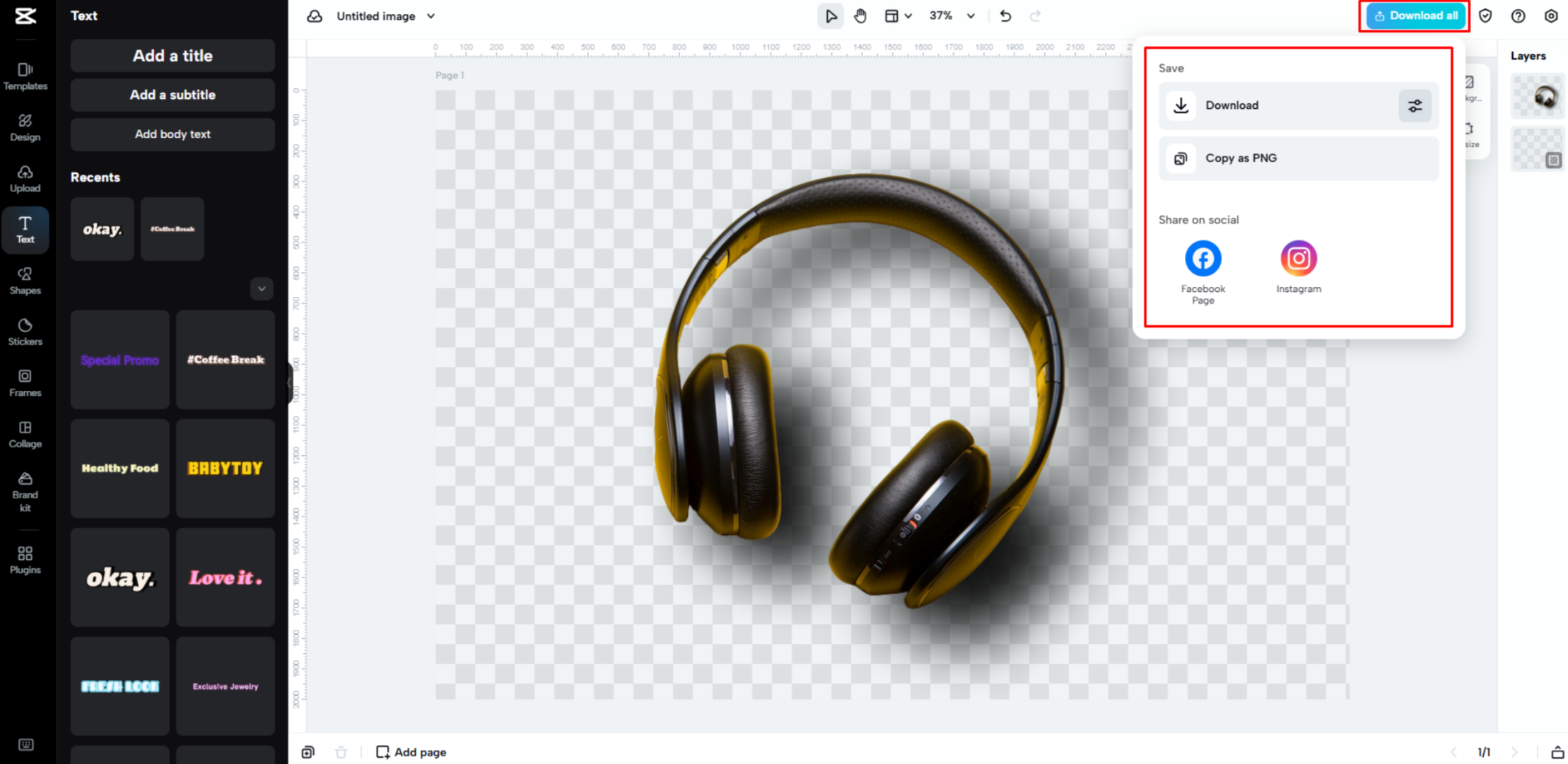 Muat turun imej daripada CapCut Web