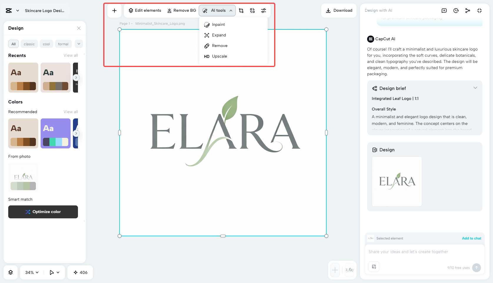 Editing and enhancing the AI-generated logo design in CapCut