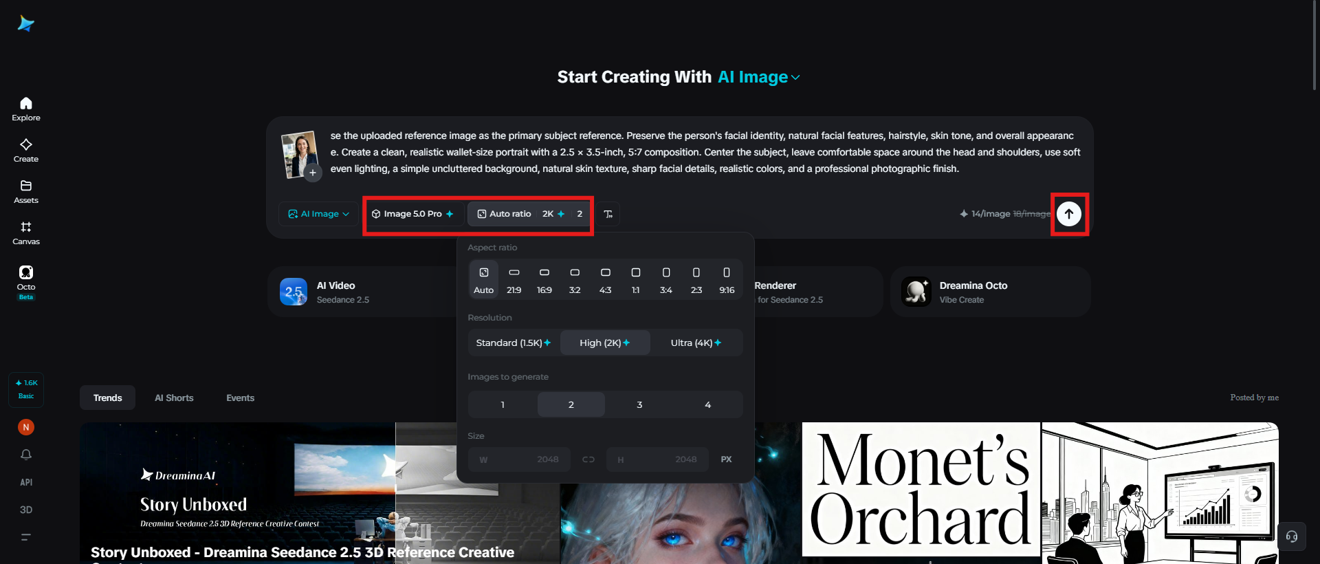 Select an image model and generate