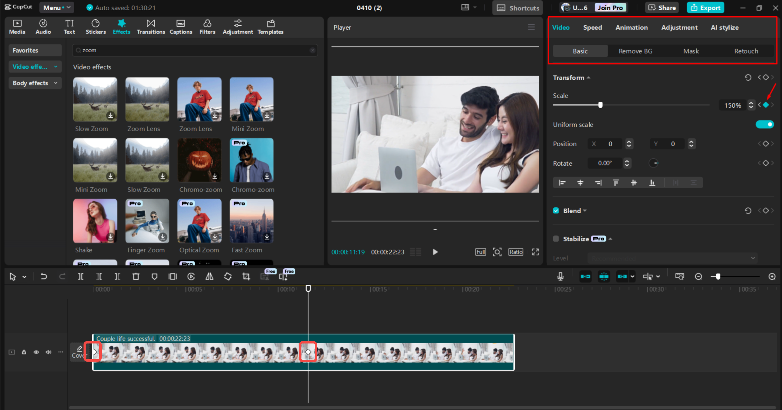 Adding Ken Burns effect to a video in the CapCut desktop video editor