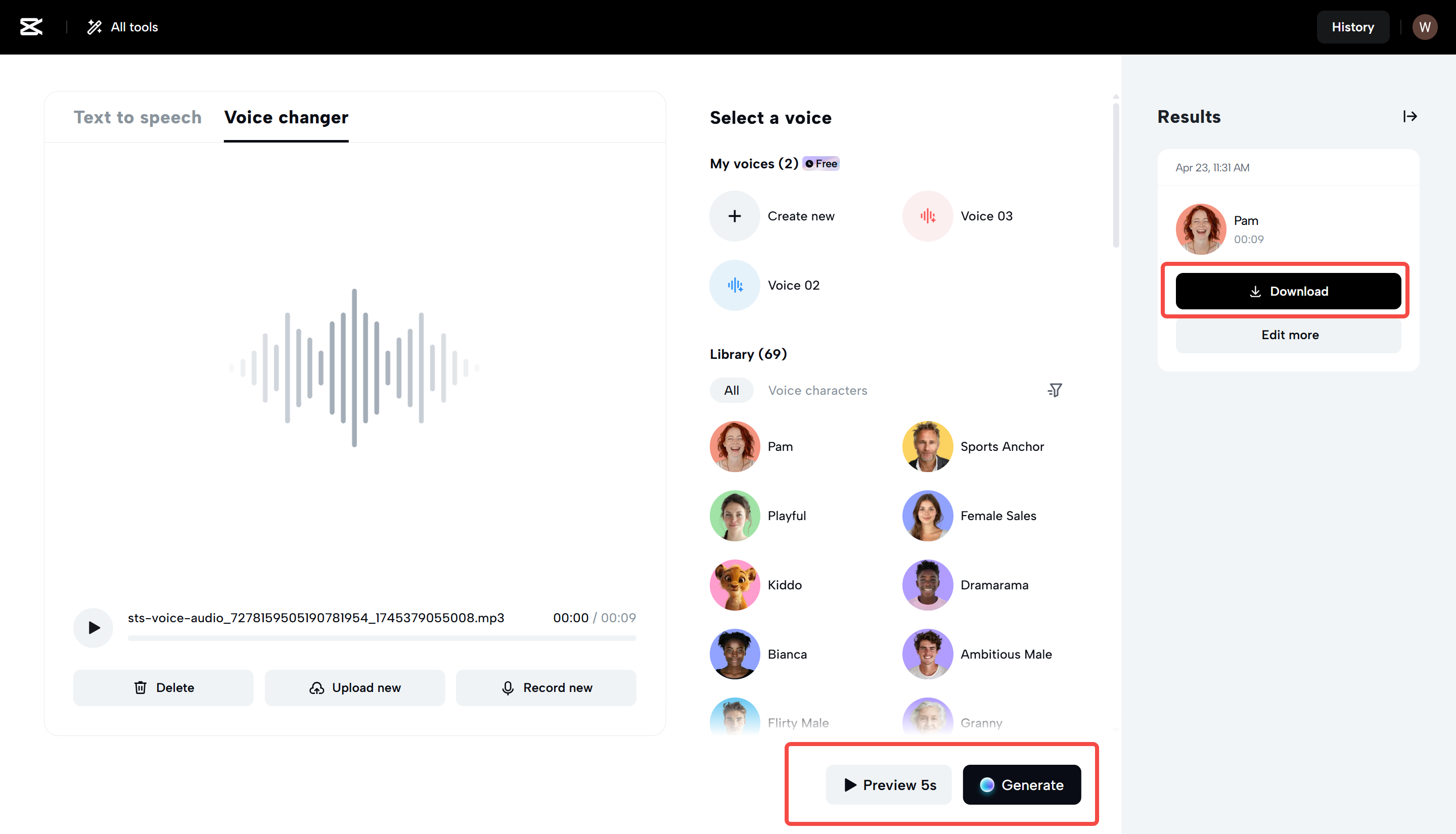 Âm thanh chất lượng cao với tính năng xem trước trong CapCut Web