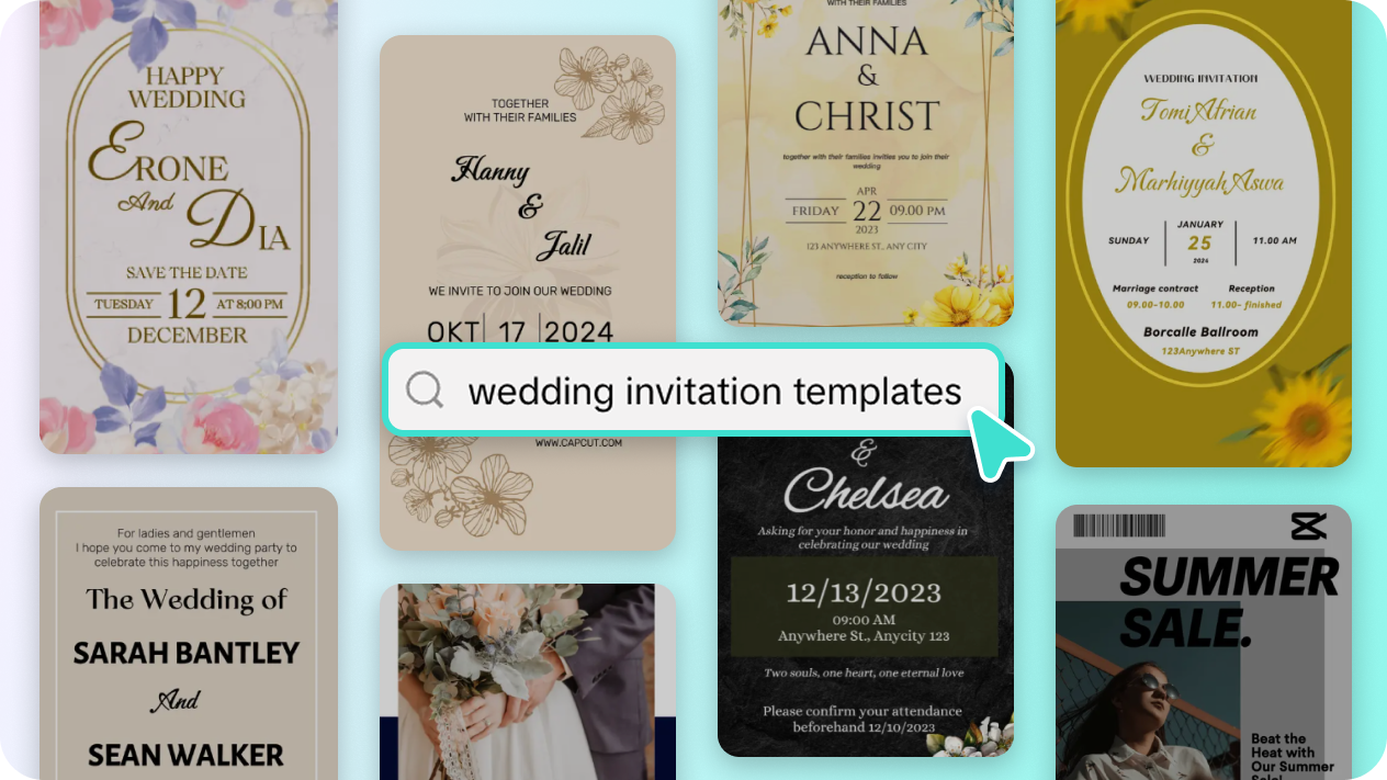 Gunakan alat untuk dengan mudah membuat undangan pernikahan digital.