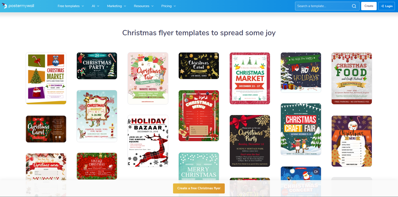 Interface of PosterMyWall - the most liked tool to edit Christmas flyer templates