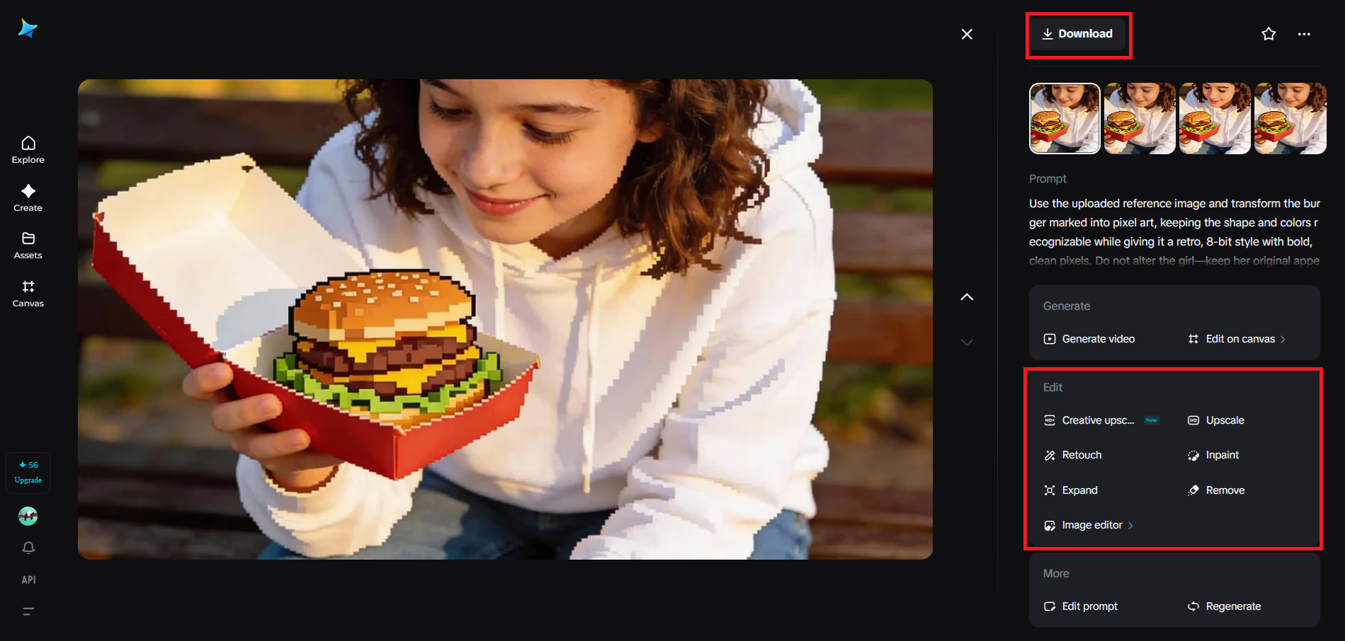 Îmbunătățiți rezultatul și descărcați imaginea