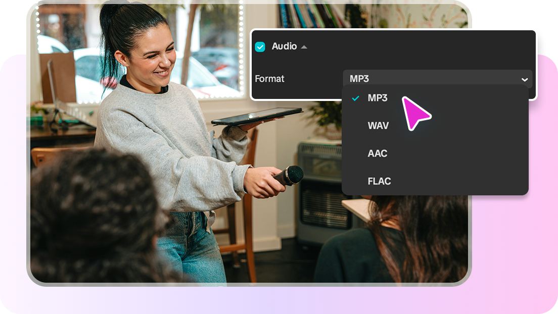 Export the girl's voice in different audio formats