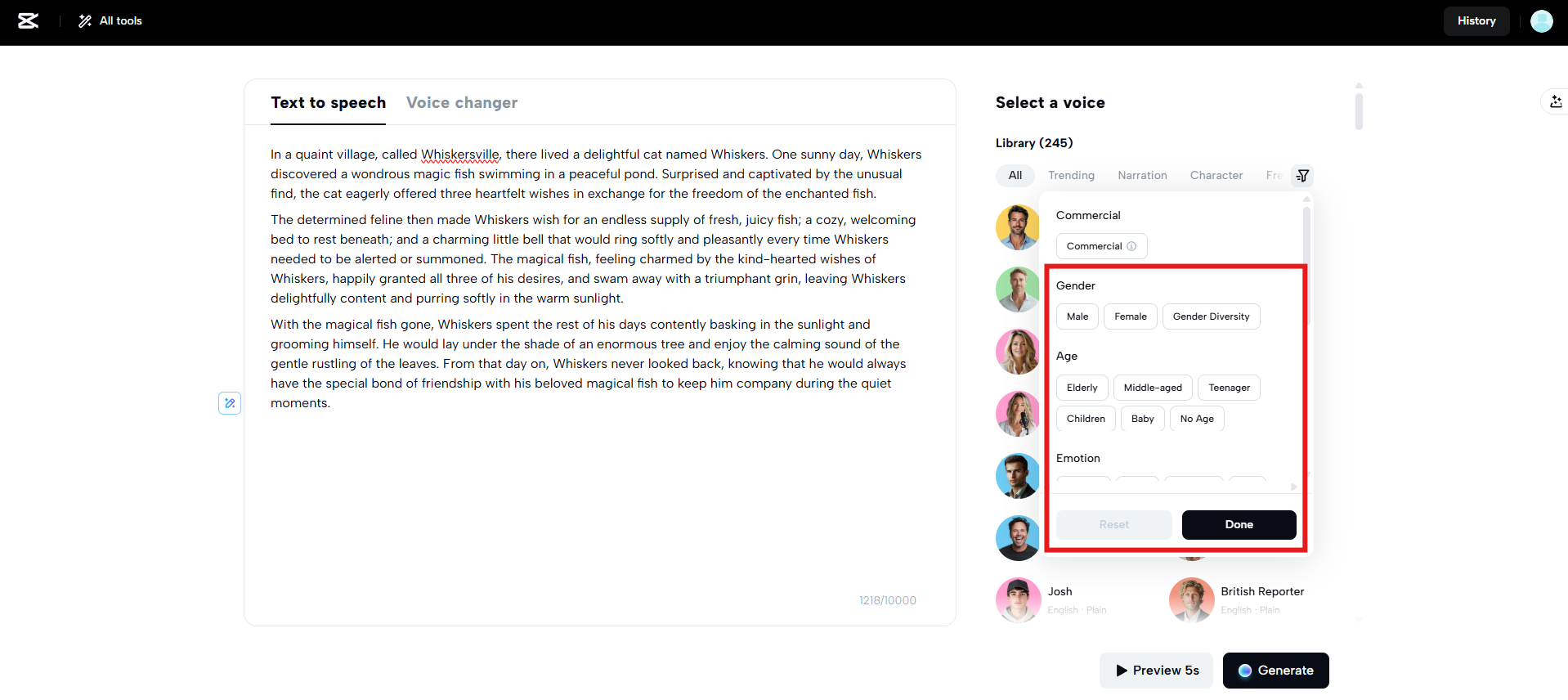 Примените фильтры, чтобы найти идеальные голоса.
