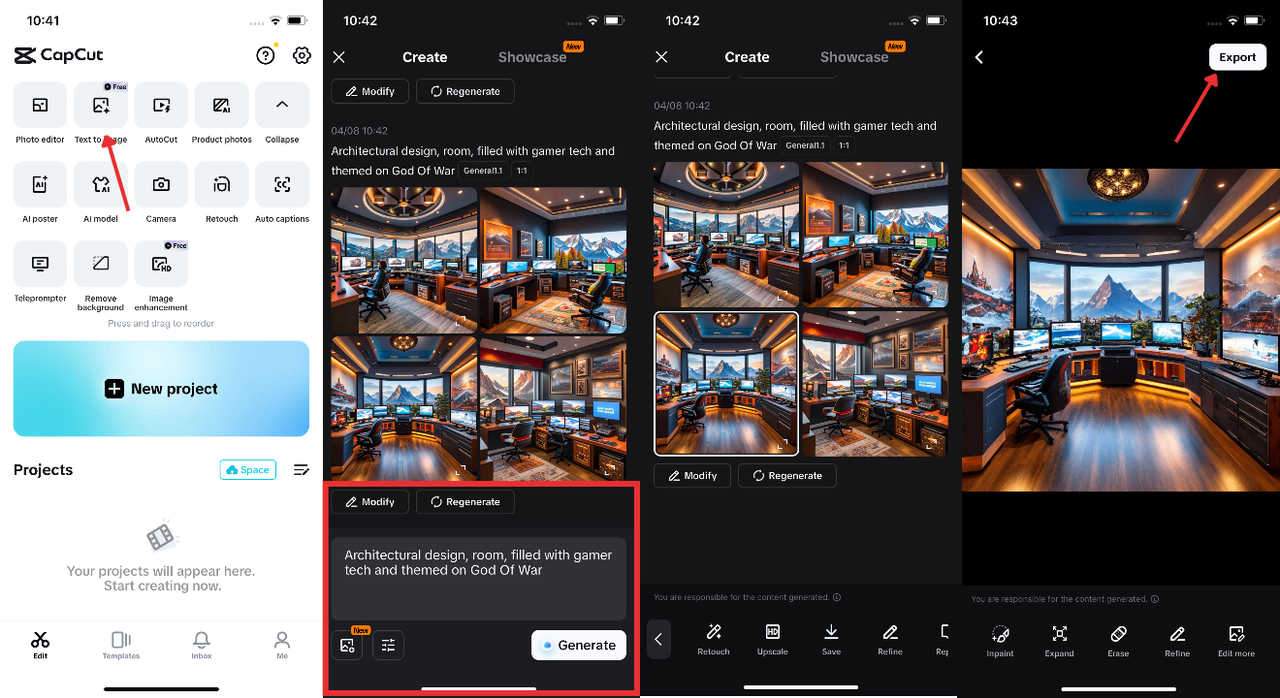 CapCut capture d'écran du flux de travail IA