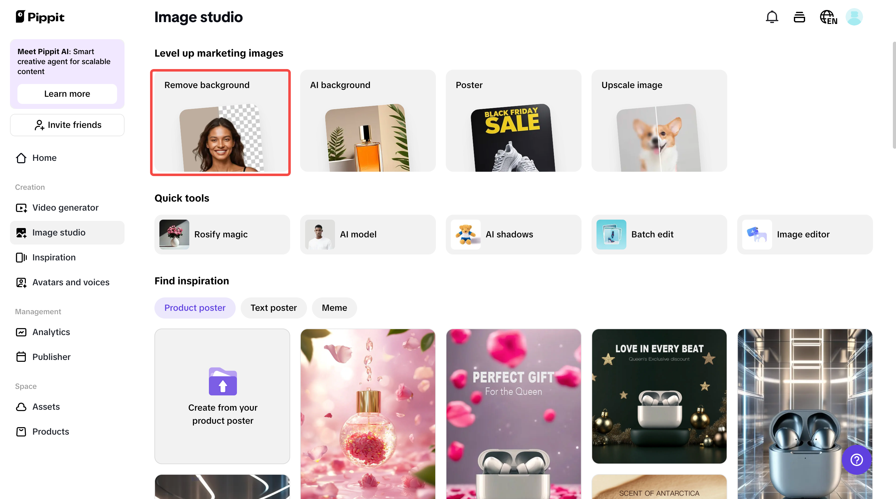 opening remove background tool in Pippit