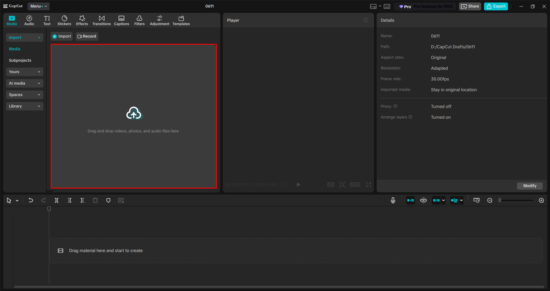 Impoting media into the CapCut desktop video editor