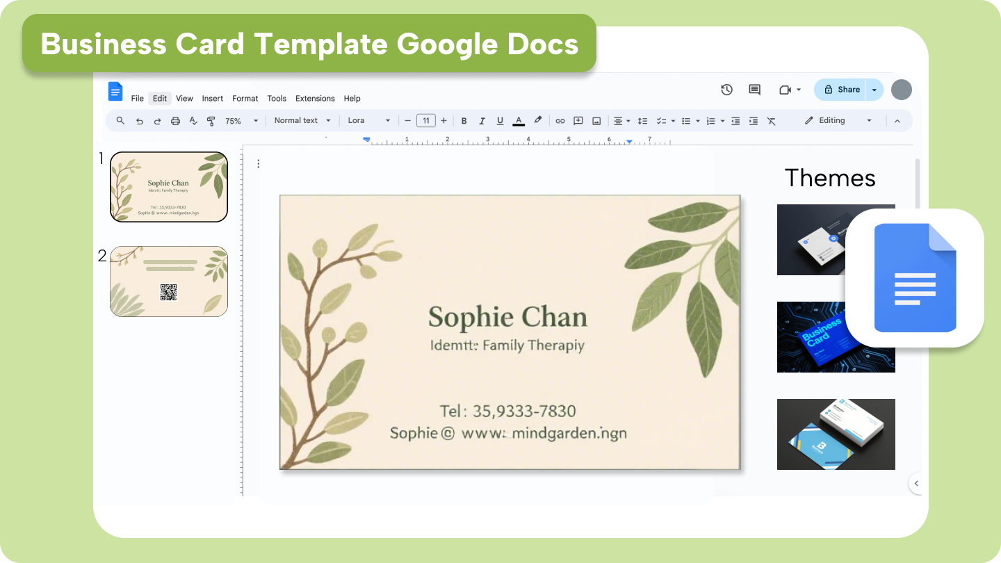 visitekaartjessjabloon Google Docs