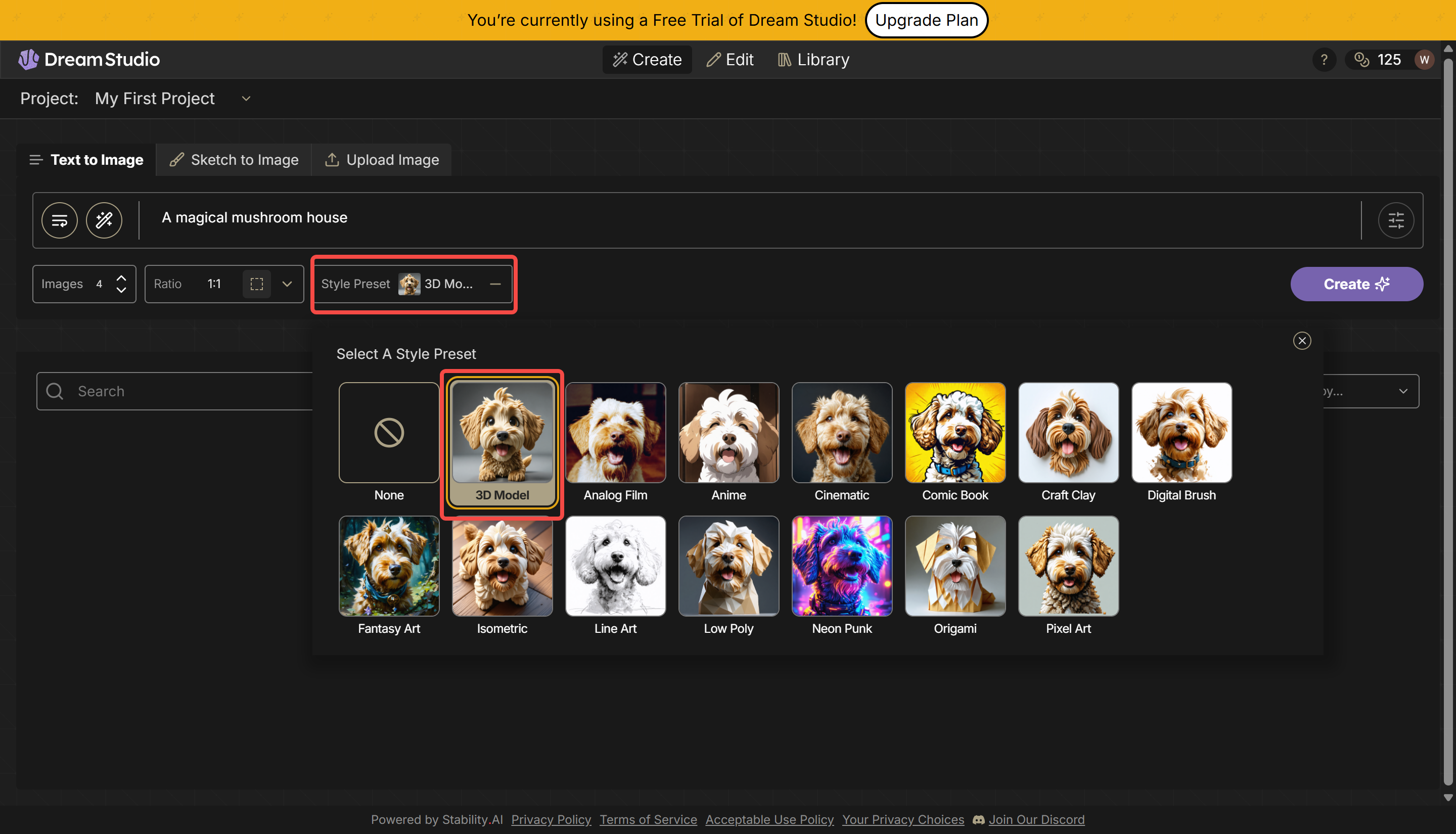 Customizing the style in DreamStudio AI image generator