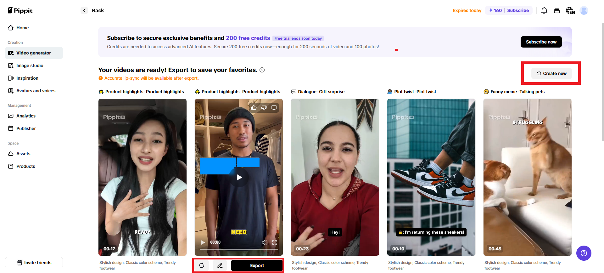 Selecione seu vídeo gerado preferido