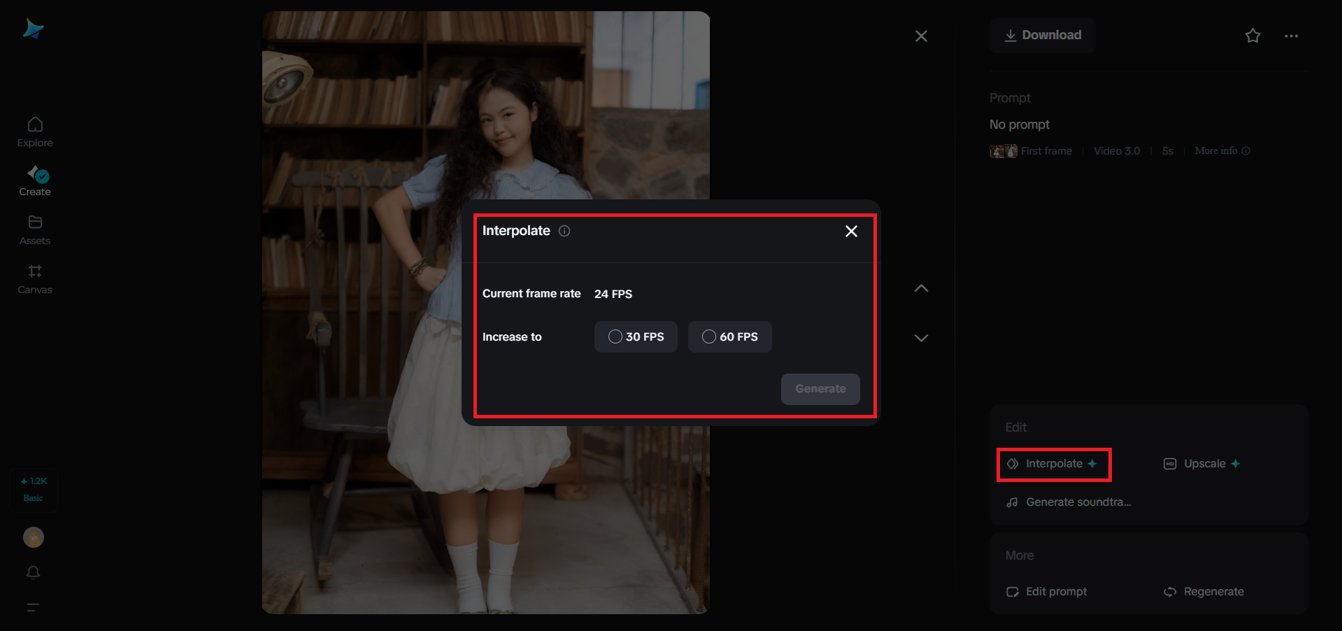 Interpolate feature in Dreamina