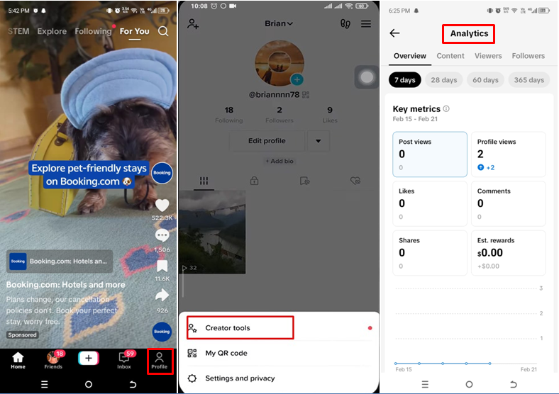 Изображение, показывающее, как проверить аналитику подписчиков на TikTok на мобильном телефоне