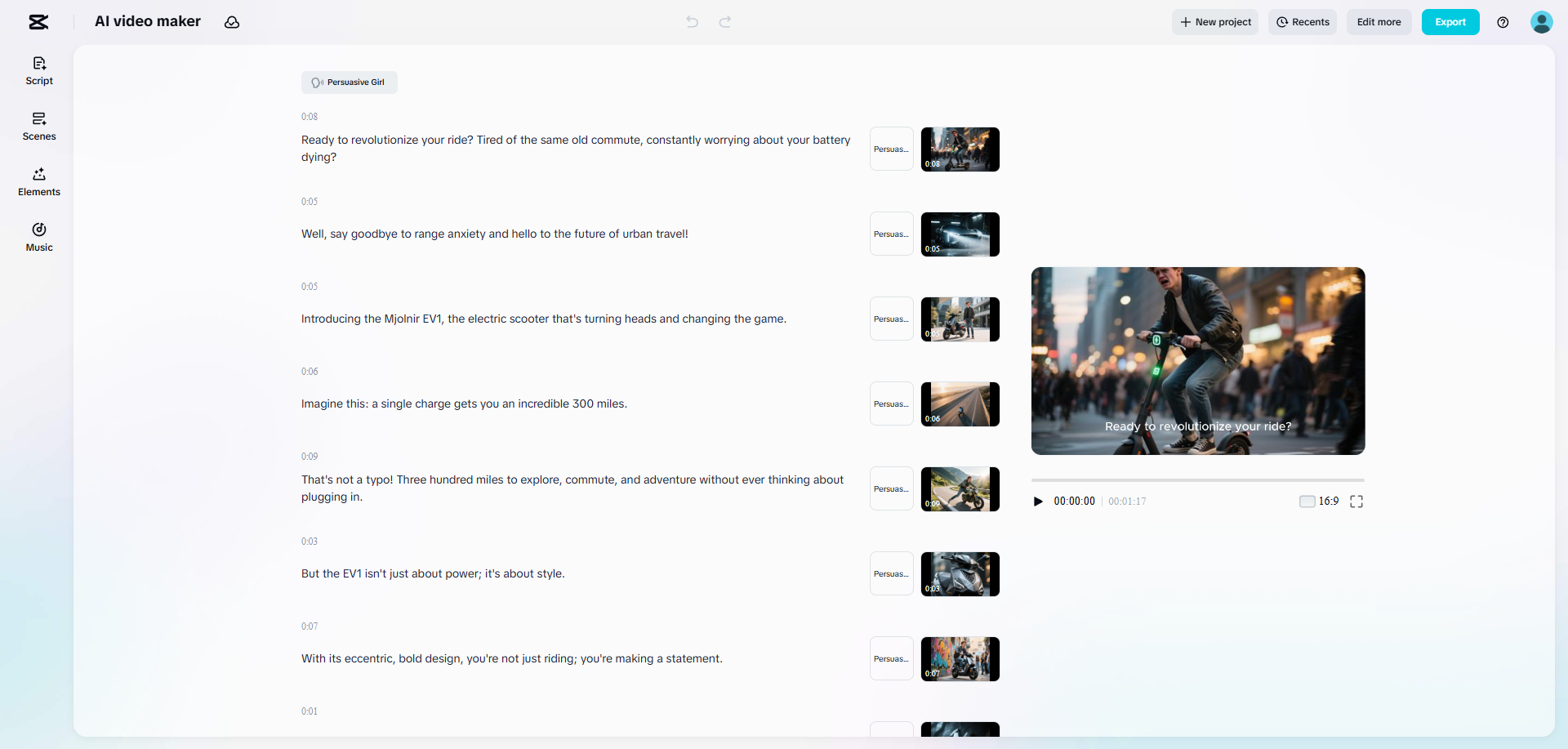 CapCut Web'in yapay zeka video oluşturucusu iş başında