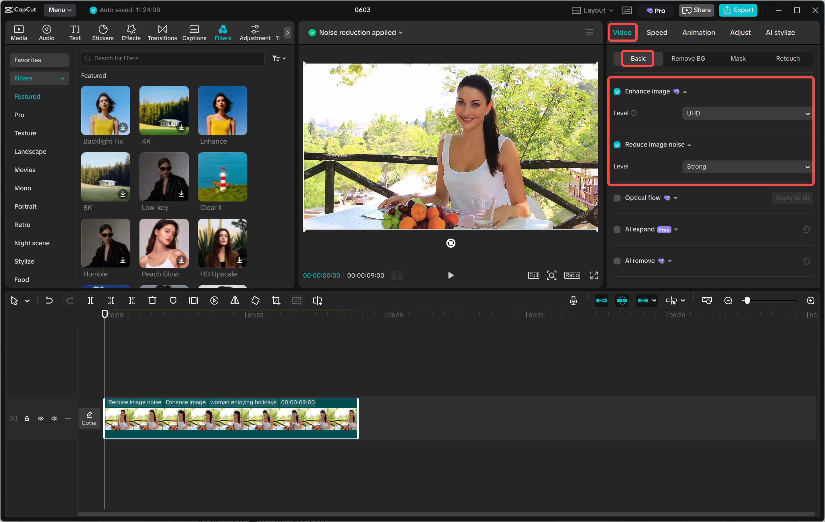 Editing and enhancing an image in the CapCut desktop video editor