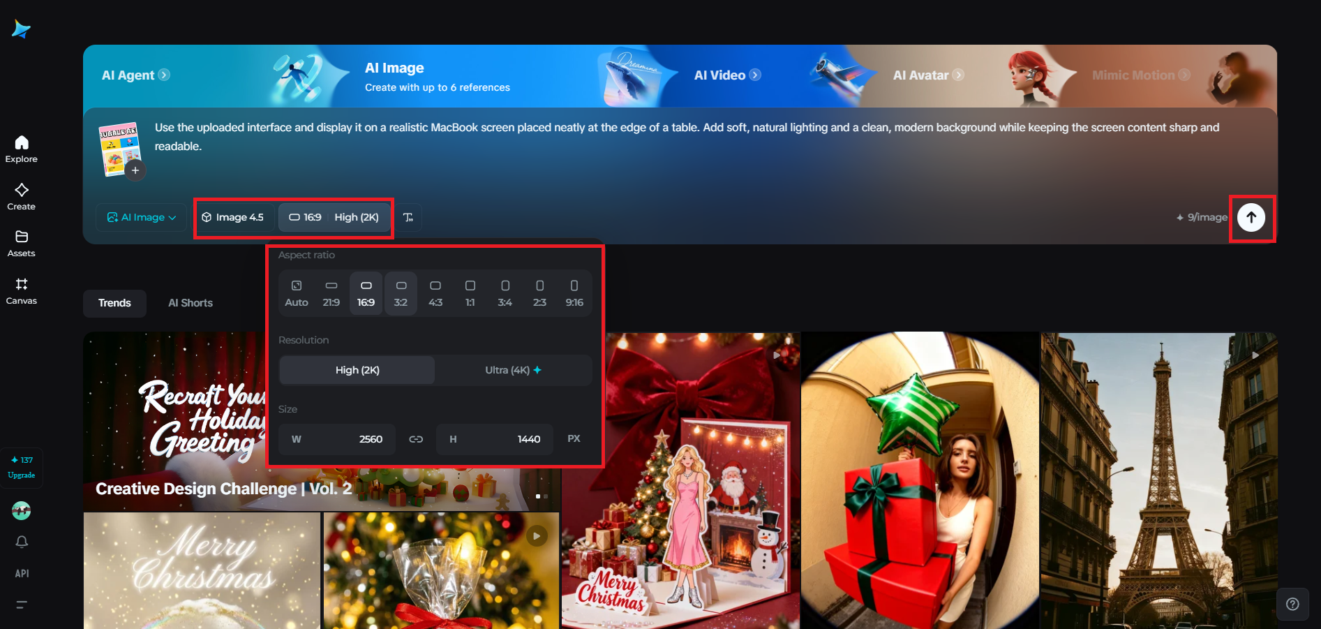 Select the model and adjust output settings