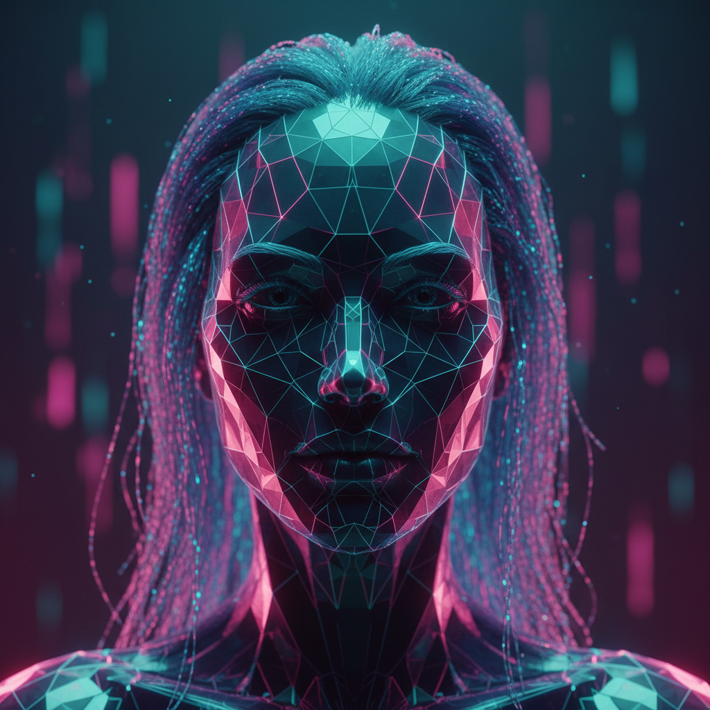 Minimalny portret w tle, kinowy kolor turkusowo-magentowy, w stylu Bliźniąt.