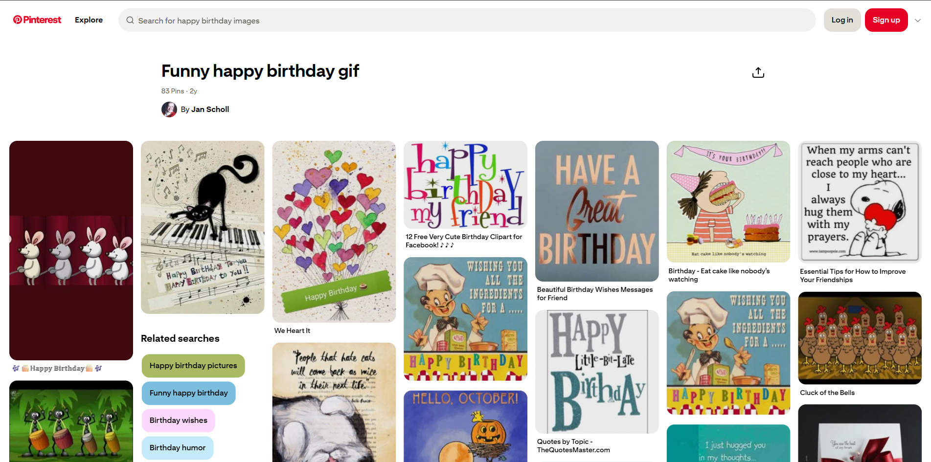 Interface of Pinterest - another place to find funny birthday GIFs