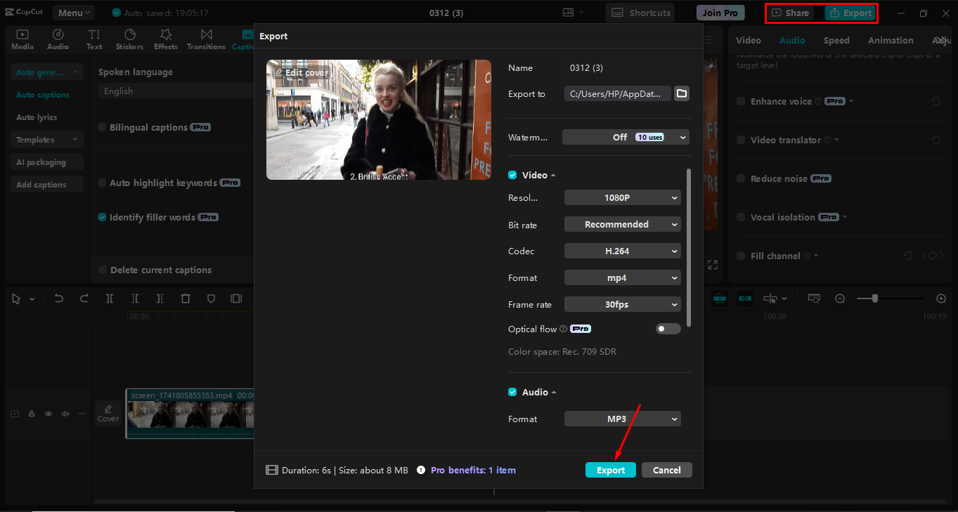 Exporting media from the CapCut desktop video editor