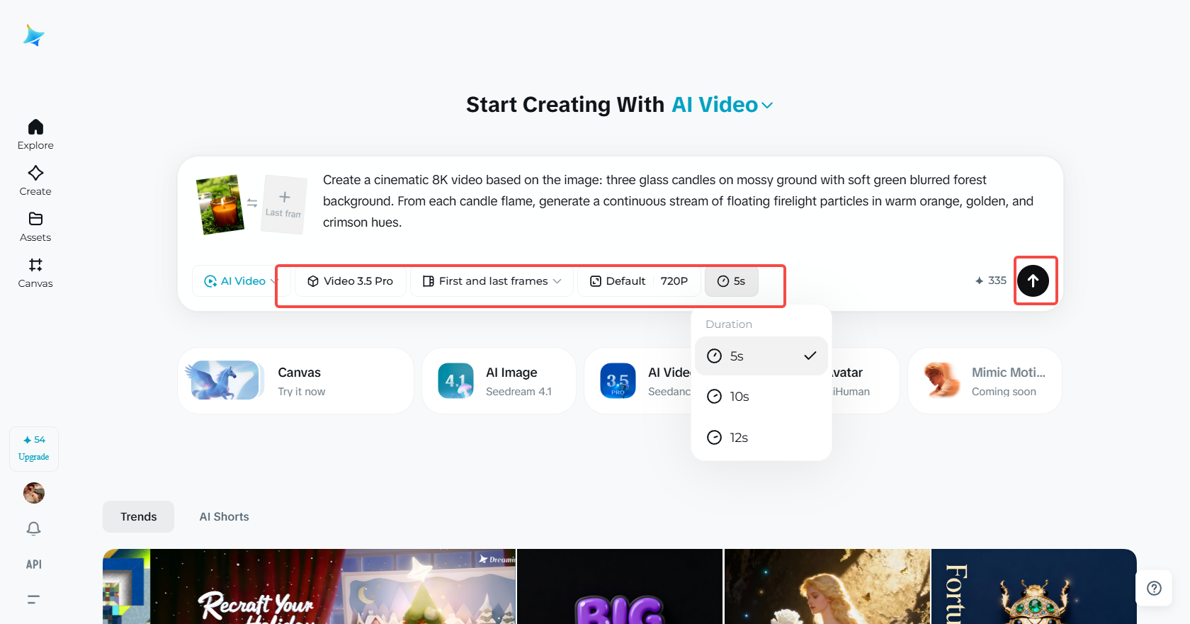 Creating the particle effect footage with AI in Dreamina