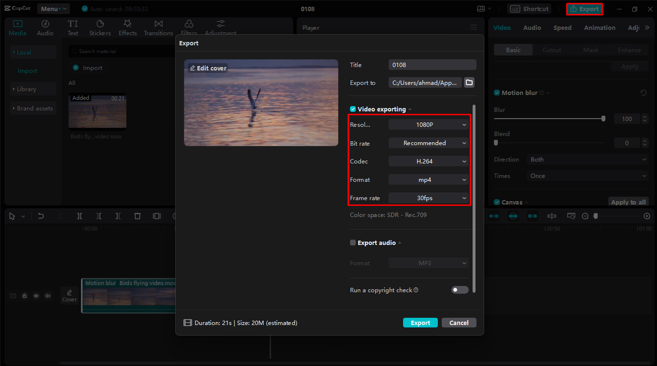 export your video 