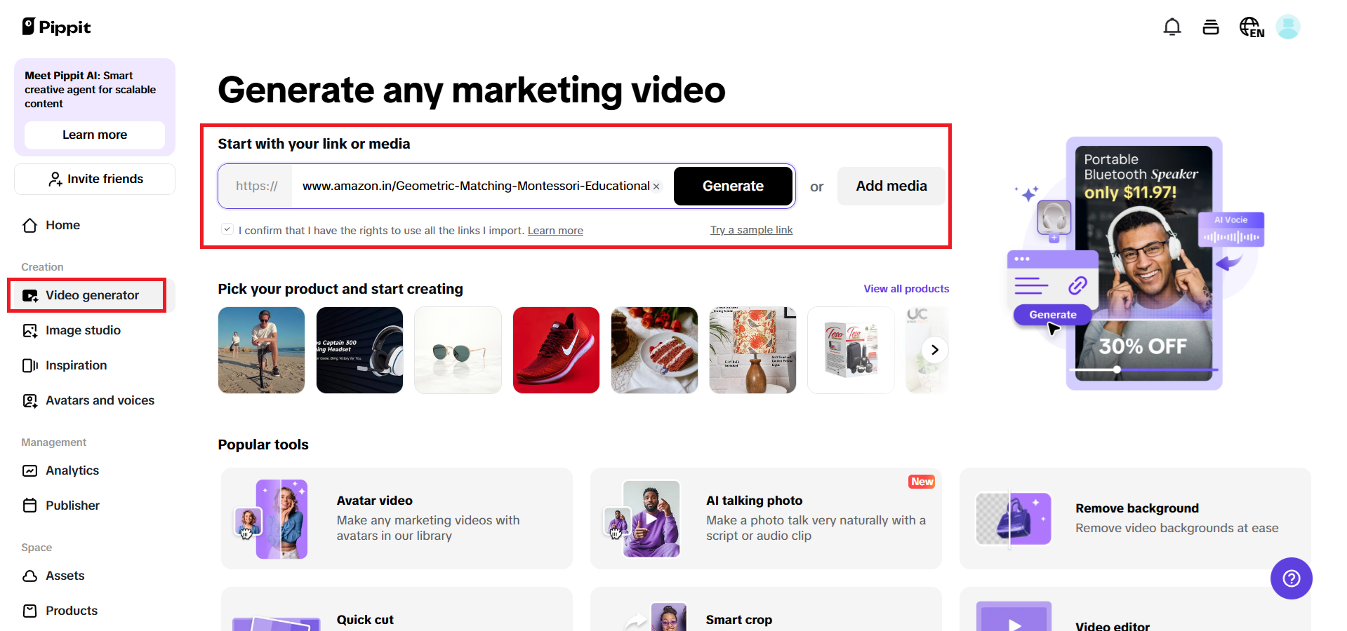 Start with product links or media