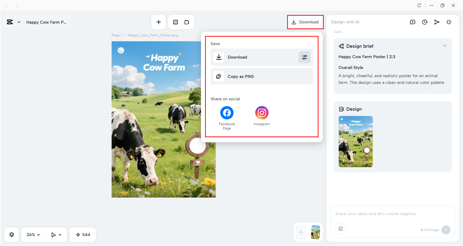 Exporting the animal farm poster from the CapCut desktop video editor