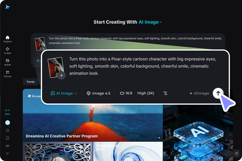  Încărcați imagini și scrieți prompt AI în stil Pixar