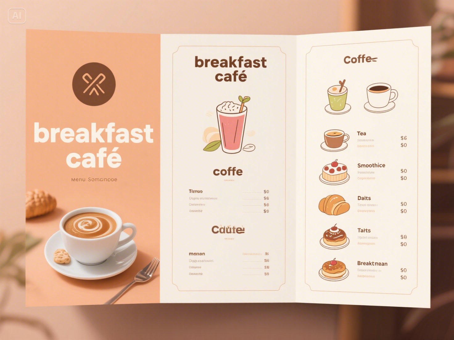 Template ng menu para sa almusal na cafe