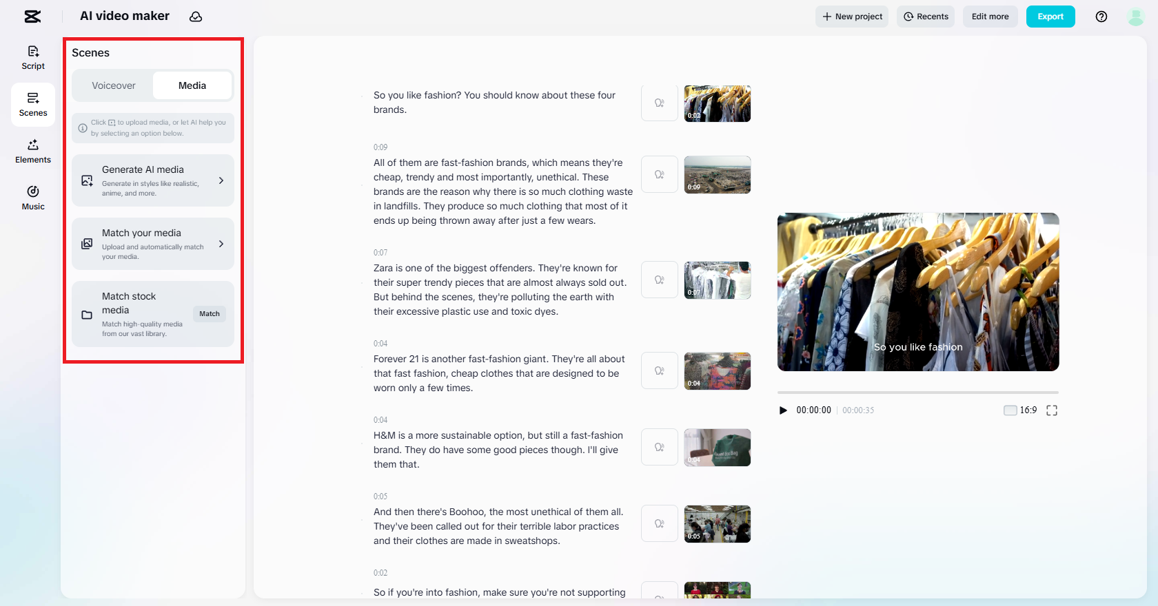 向您的影片添加媒體。