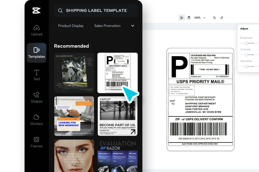 Pilih template label pengiriman