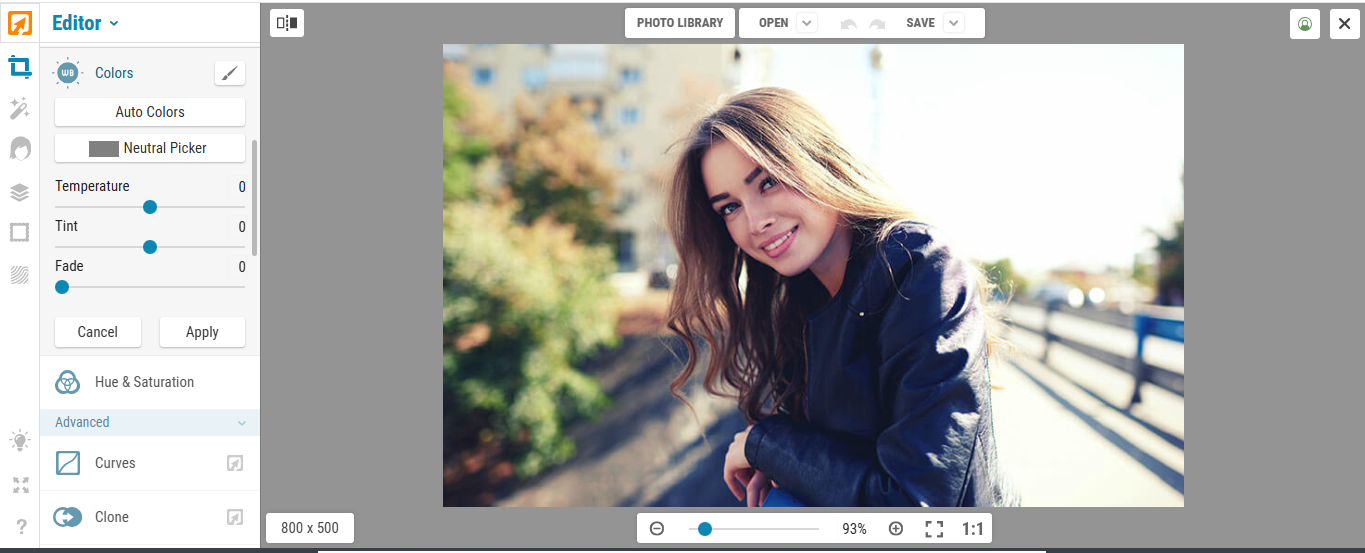 Interface of iPiccy - an easy-to-use eye color editor online