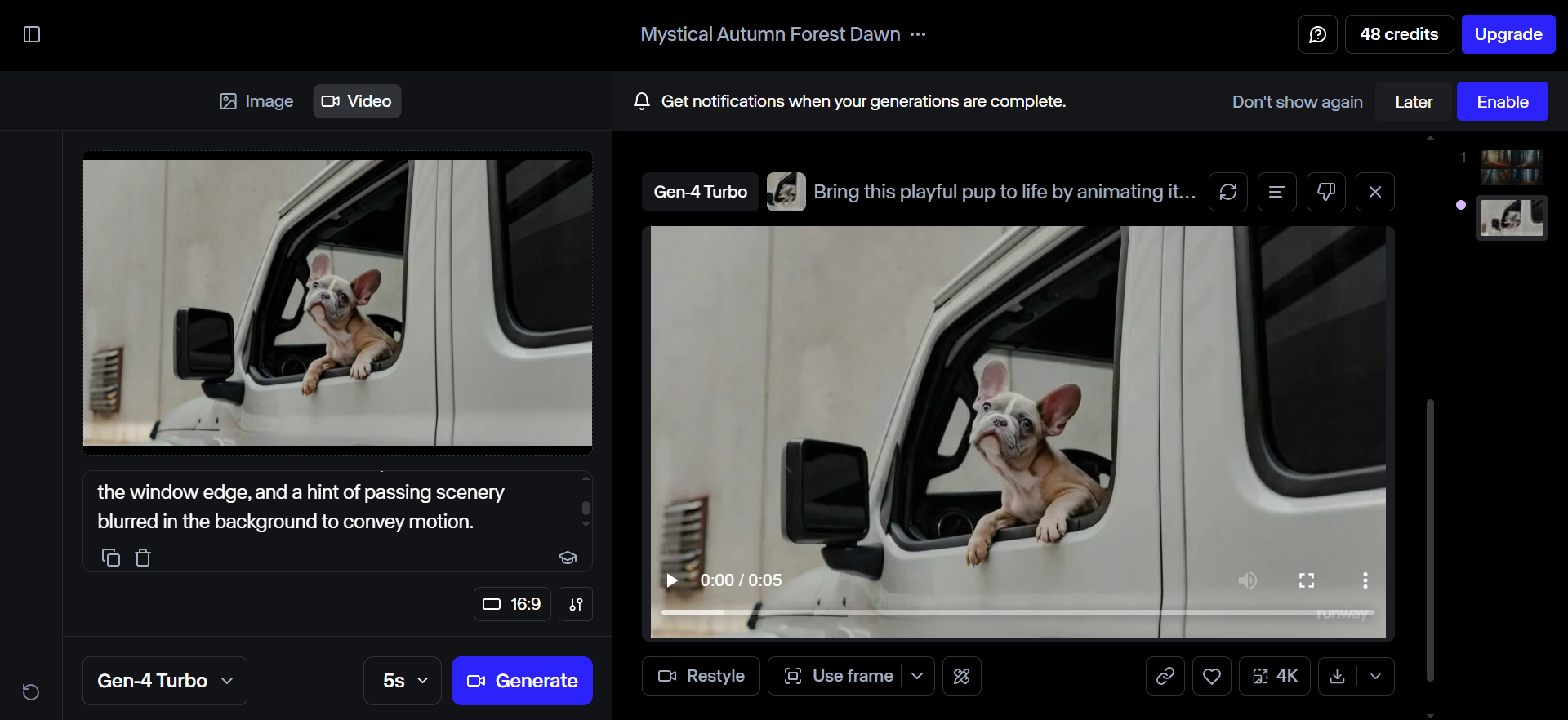 Interface de geração de vídeo Runwayml