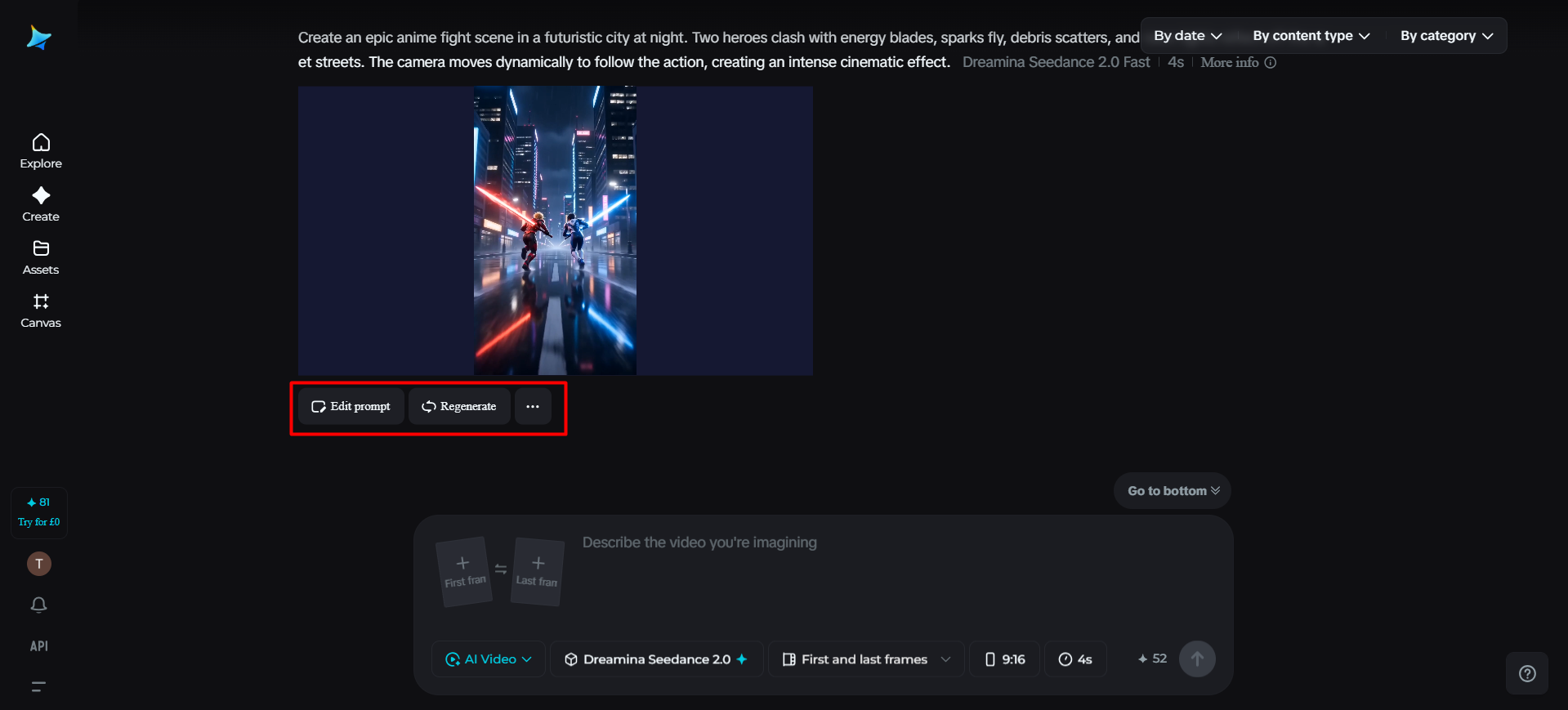 Edit or regenerate the video