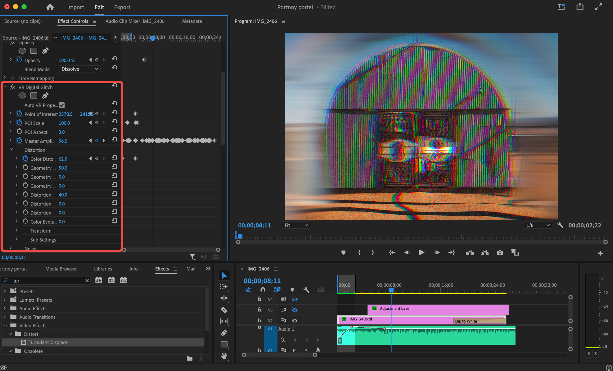 Interface of Color Grading Panel - a free resource for glitch transition in Premiere Pro