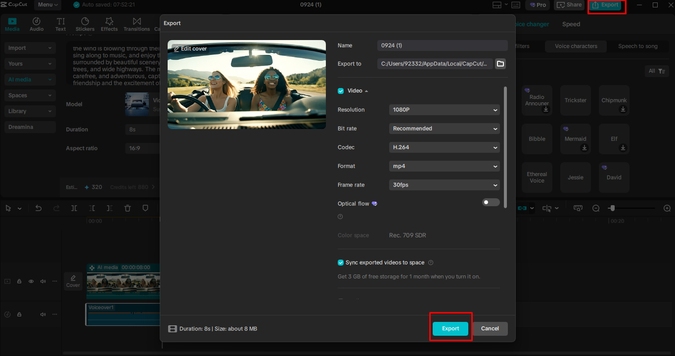 Exporting video from the CapCut desktop video editor