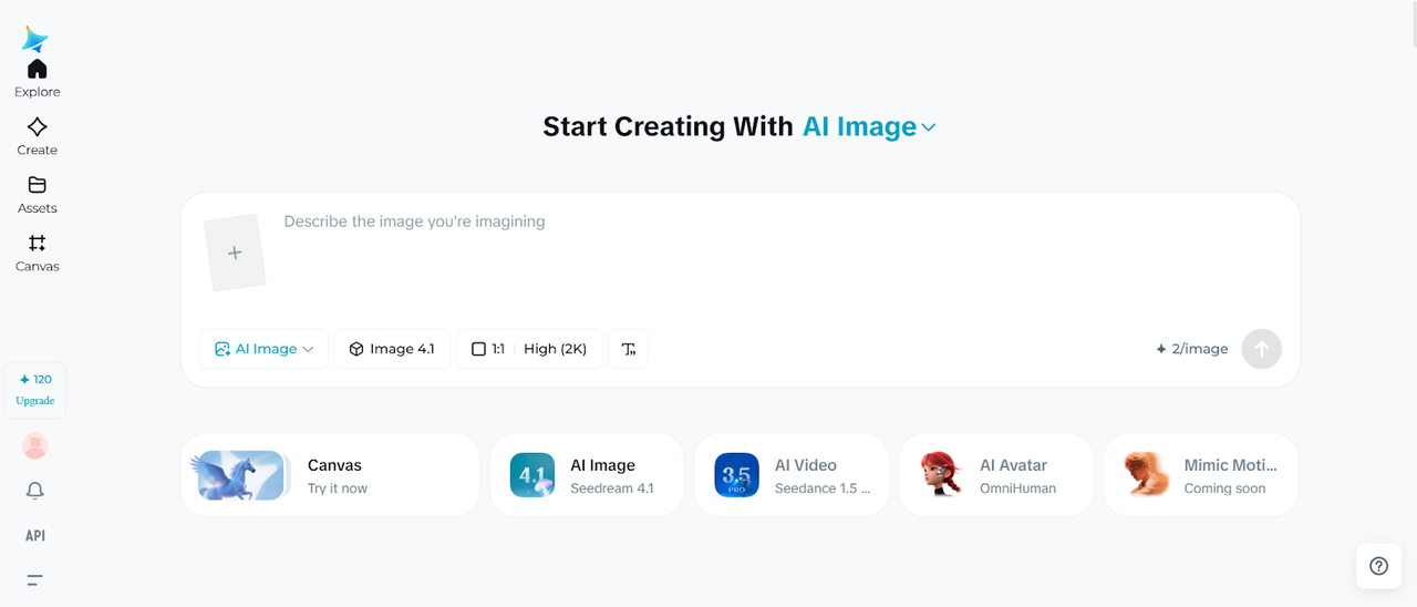 Dreamina interface: the best graphics editor online.