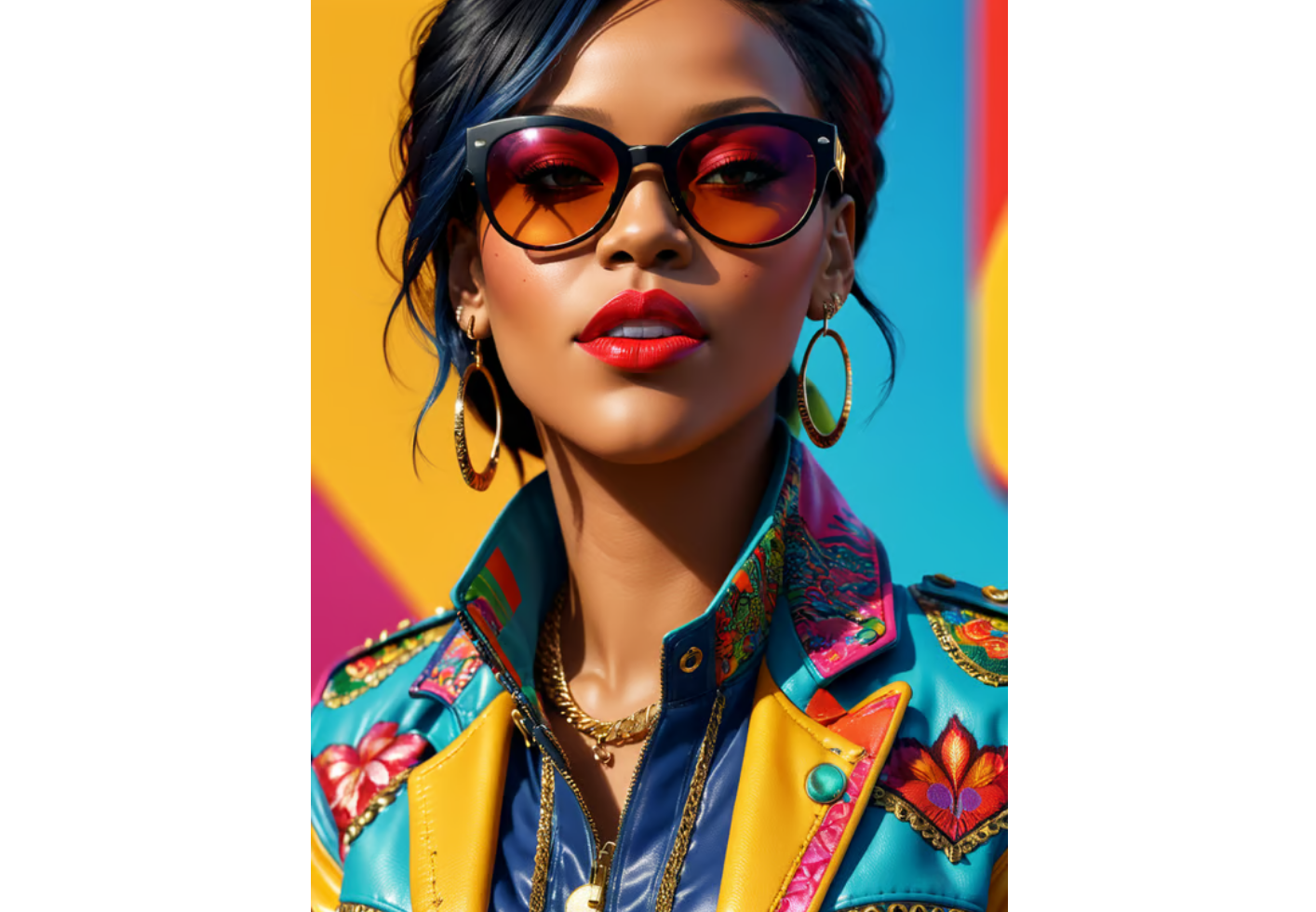 AI model in bright contrasting colors