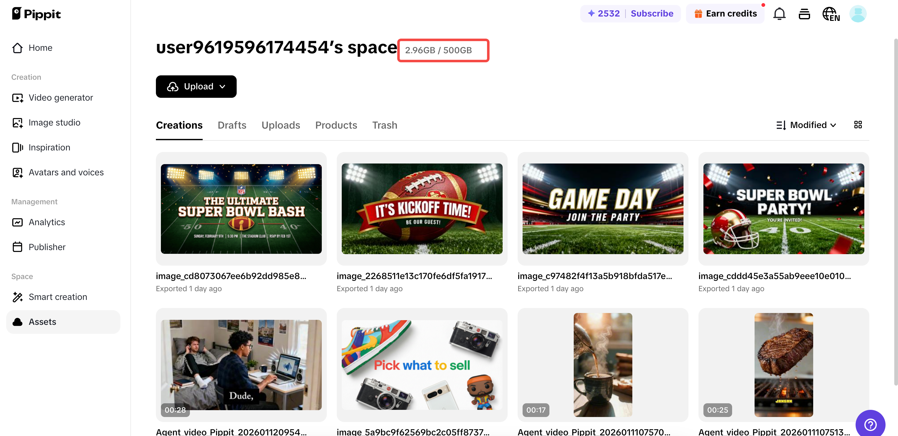 Go to the "Asset" space